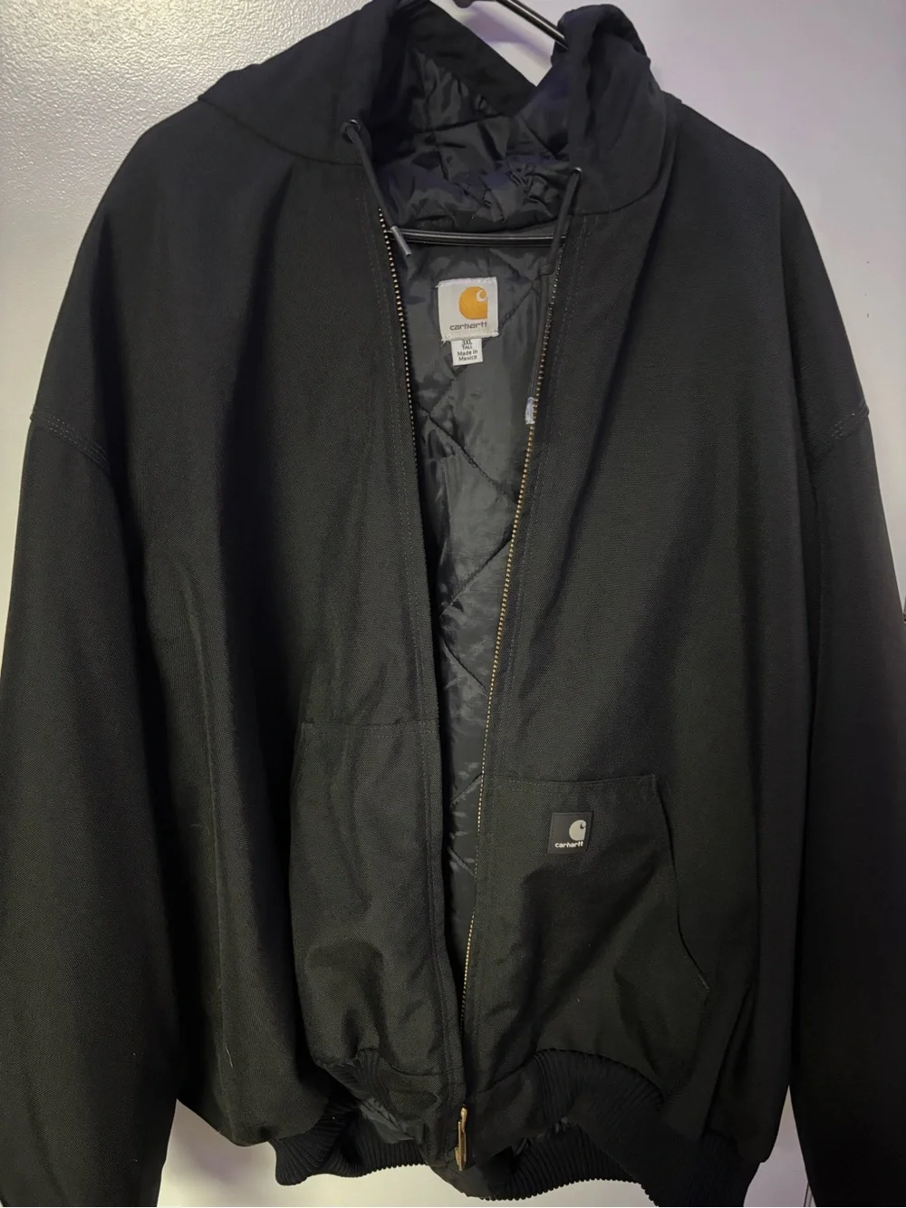 Carhartt Black Quilted Hooded Work Jacket
